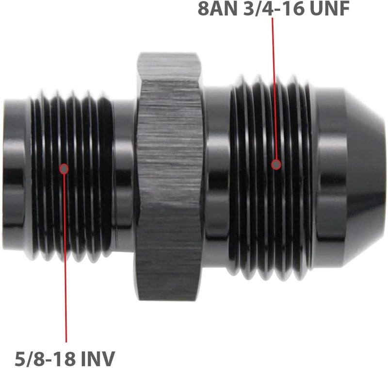 KRD PERFORMANCE Aluminum -8AN AN8 Male Flare to 5/8 x 18 Male Thread Inverted Seat Adaptor Fittings Inv Flare Connector, Black, Pack of 2 - Image 2